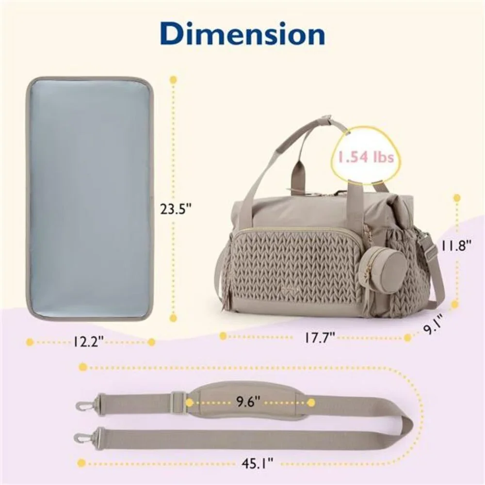 Large Diaper Tote Bag Travel Baby Hospital Bag with Changing Pad Pockets